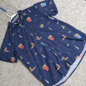 Eighty Eight Mens Navy Blue Beer Sunglasses Novelty Print Button Down Shirt L